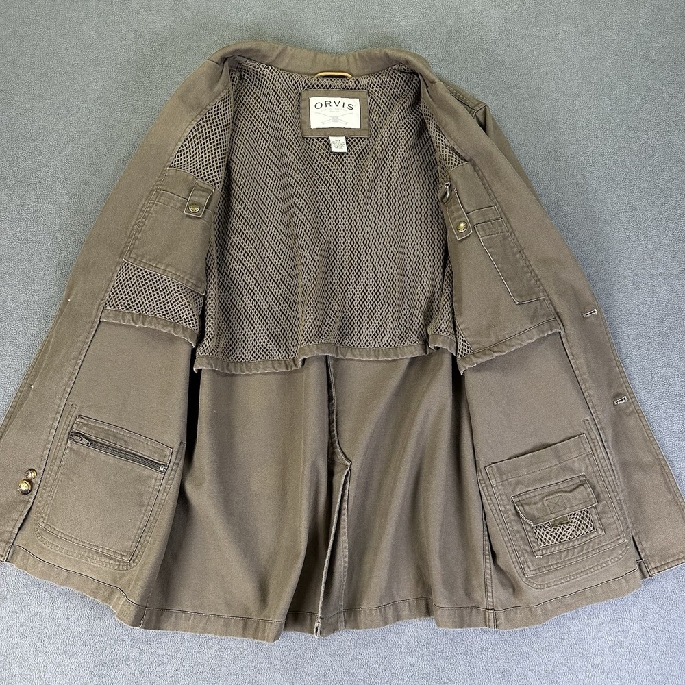 Orvis Blazer Jacket Mens 46 Tall Brown Zambezi Safari Leather Elbow Twill Travel - Picture 5 of 9